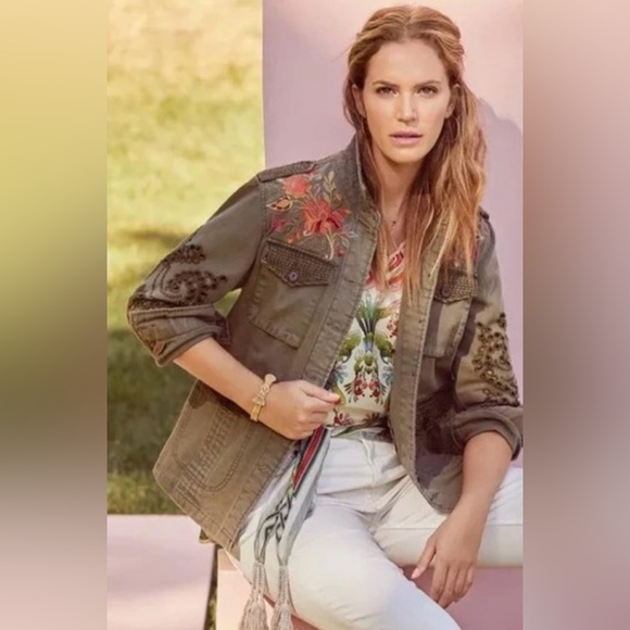 Johnny Was Violette Eyelet Embroidered Military Jacket XL - Picture 2 of 15